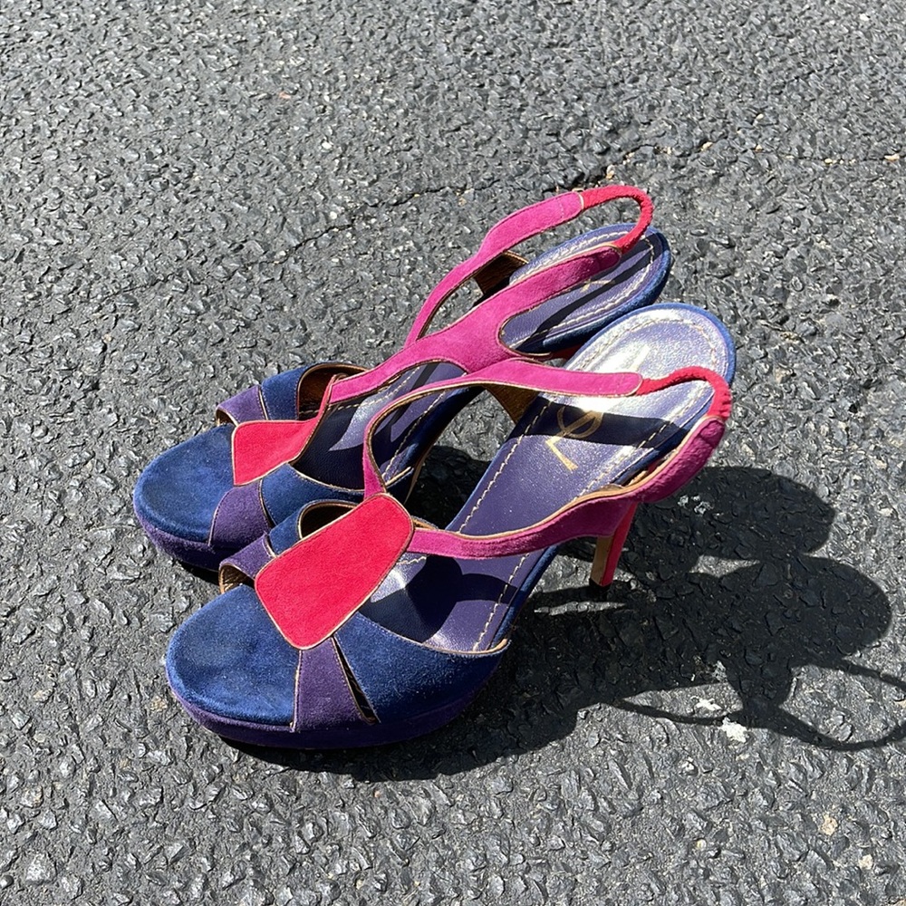 Ysl Multi Color Suede Platform Heels Size 39.5 - image 2
